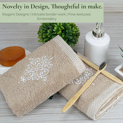 Rangoli 100% Bamboo Hand Towels 500 Gsm | Ultra Soft, Quick-Absorbent & Eco-Friendly Towels For Hand & Bathroom - Beige (Set Of 2)