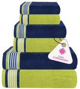 Casa Copenhagen Germany Design 2 Bath + 2 Hand & 2 Washcloths Towels 1800 Gsm | He & She Super Soft Collection 100% Cotton 6 Piece Towel Set - California Blue & California Green