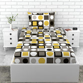 1 Single Bedsheet With 1 Pillow Cover - 54 X 84 Inches, Grey & Yellow | Comfort Meets Everyday Styles | Traditional Ideal For All-Season Use