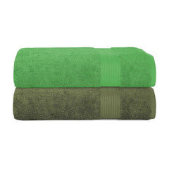 House Of Terry 100% Cotton Bath Towel 1000 Gsm | Quick Dry, Soft & Absorbent, Fade-Resistant, Skin-Friendly Large Size Towel (Spring Green & Olive Green) - Pack Of 2