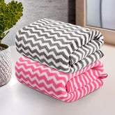 Kuber Industries Microfiber Soft Face Towel 400 Gsm | Absorbent Hanging Hand Towels For Wash Basin Bathroom | Zig Zag - Pink & Grey (2 Pcs)