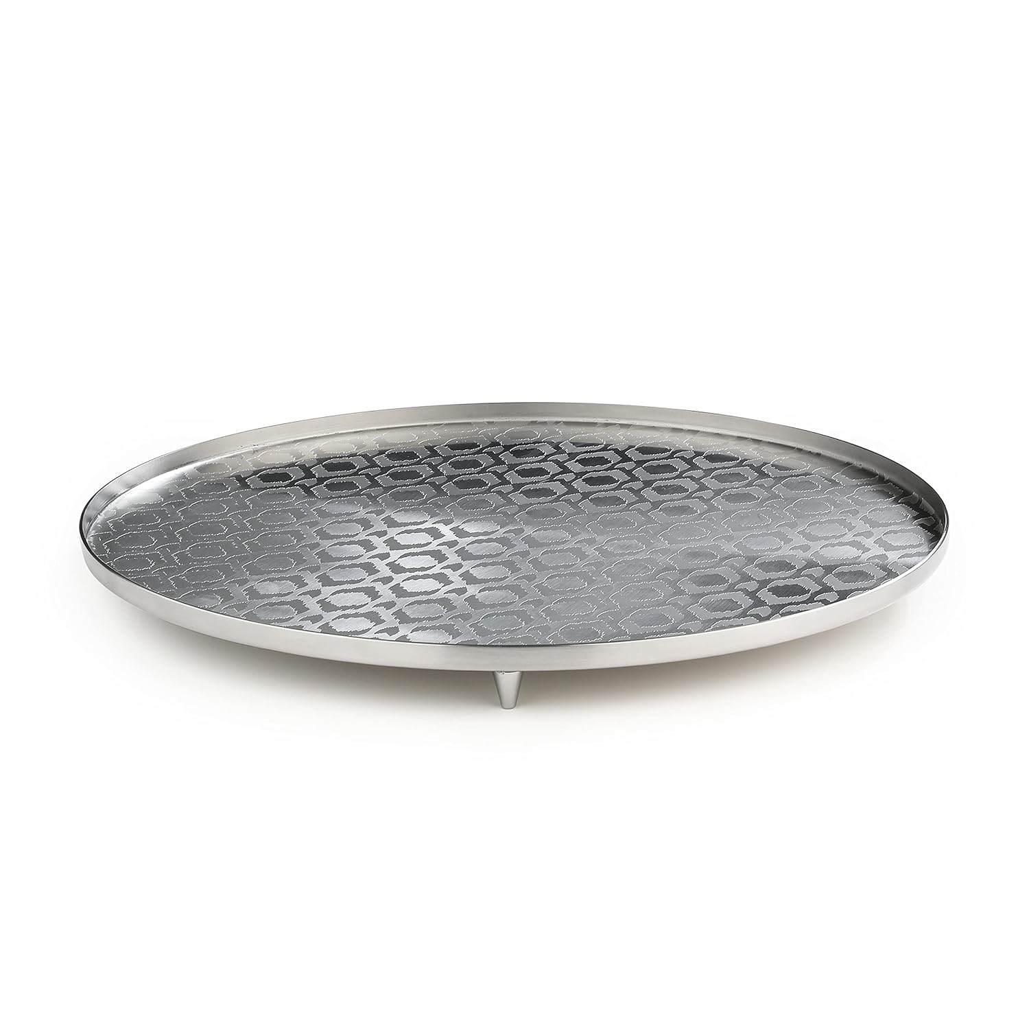 Designer Chrome Stainless Steel Round Platters With Legs - Ikat Series, Engraved Pattern, Small | Serving Tray For Food Dessert Fruit Coffee Tea - Serve Ware, Dinnerware & Tableware Designer Chrome Stainless Steel Round Platters With Legs - Ikat Series, Engraved Pattern, Small | Serving Tray For Food Dessert Fruit Coffee Tea - Serve Ware, Dinnerware & Tableware