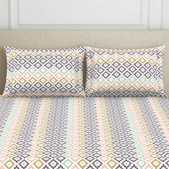 King Size Double Bedsheet 2 Matching Pillow Cover - 108 X 108 Inches, Multicolor | Durable & Long Lasting Wrinkle Resistant Fabric - All Season Comfort