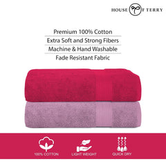 House Of Terry 100% Cotton Bath Towel 1000 Gsm | Quick Dry, Soft & Absorbent, Fade-Resistant, Skin-Friendly Large Size Towel (Baby Pink & Paradise Pink) - Pack Of 2