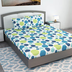 100% Cotton Double Bedsheet For King Size With 2 Pillow Covers | 108 X 108 Inches, White & Blue - Perfect For Home, Guest House, Hotel | Soft, Breathable & Comfortable