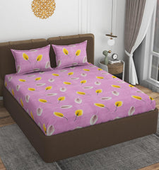 Double Bedsheet With 2 Pillow Covers Size 72 X 72 X 10 Inches, Pink | Cotton Feel All Around Elastic Fitted - Queen Size Bedsheets, Super Soft