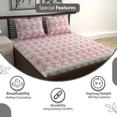 Cotton Double Bedsheet With 2 Pillow Covers - 87 X 100 Inches, Grey & Red | Smooth & Comfortable For Daily Use - All Weather Coziness & Bedroom Style