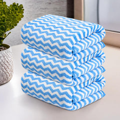 Heart Home Microfiber Soft Face Towels 700 Gsm | Quick Dry & Absorbent Hanging Hand Towels Zig Zag - Blue (Pack Of 3)