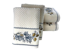 Senses By Riba All Cotton 550 Gsm Embroidered Bath Towel Set | Quick Drying, Highly Absorbant | Pack Of 4- 2pcs Bath + 2pcs Hand Towels (Ivory)