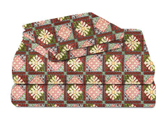 100% Pure Microfiber Double Bedsheet For With 2 Pillow Covers - 86 X 88 Inches, Beige & Green | Traditional Handcrafted Design-Ideal For All Seasons Bedsheet