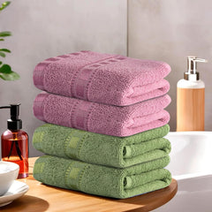 Heart Home Cotton Hand & Face Towels 800 Gsm | For Men & Women Easily Washable Workout Gym Towel - Green & Pink (Pack Of 4)