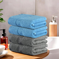 Urbane Home Cotton Hand/Face Towels 800 Gsm | Easily Washable | Workout Gym Napkins For Men - Grey & Sky Blue (Pack Of 4)