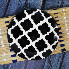 Black Moroccan Hand Painted Ceramic Quarter Plates Set Of 2 | Small Side Plates For Dinner & Snacks - 7 Inch, 2 Pieces, Microwave Safe