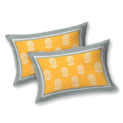 Hand Block Printed Cotton King Size Bedsheet With 2 Pillow Covers, 106 X 106 Inches, Yellow | 200 Thread Count-Good For Villas, Resorts, Guest Houses, & Daily Home Use