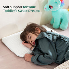 Soft Memory Foam Thin Pillow For Kids, Slim Small Pillow For Babies, White | Baby Pillow For 1 To 5 Years - Kids Pillow For Sleeping | Toddler Bed Pillow For Boys & Girls, Pillow Cover