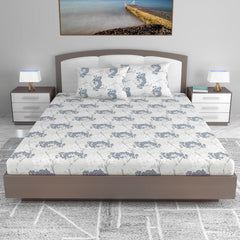King Size Double Bedsheet With 2 Pillow Covers - 108 X 108 Inches, Grey & Blue | Soft & Durable For Everyday Use - All Season Comfort