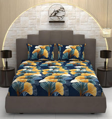 Premium Heavy Cotton Elastic Fitted Bedsheets With 2 King Size Pillow Covers | 72 X 78 Inches, Multicolor - Double Bed With All Around Elastic | 350 Thread Count
