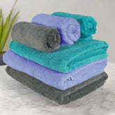 Heelium Bamboo Towel 3 Bath & 3 Hand Towel 2000 Gsm | Soft, High Absorbency & Antibacterial Towels (Iris, Grey & Teal) - Pack Of 6