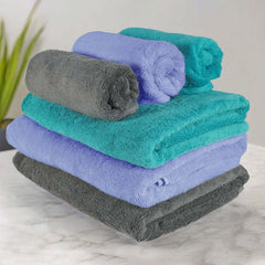 Heelium Bamboo Towel 3 Bath & 3 Hand Towel 2000 Gsm | Soft, High Absorbency & Antibacterial Towels (Iris, Grey & Teal) - Pack Of 6