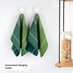 Encasa Xo Cotton Kitchen Towel 340 Gsm | Super Absorbent Tea Towels & Dish Cloths For Washing Up, Drying Dishes & Cleaning | Pack Of 4 (Green)