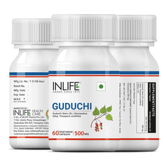 Inlife Guduchi Giloy Tinospora Cordifolia Stem Extract For Immune Support Supplement, 500mg, Support General Well - Being | 60 Veg Capsules 50gm 0.1lbs Each Pack Of 4