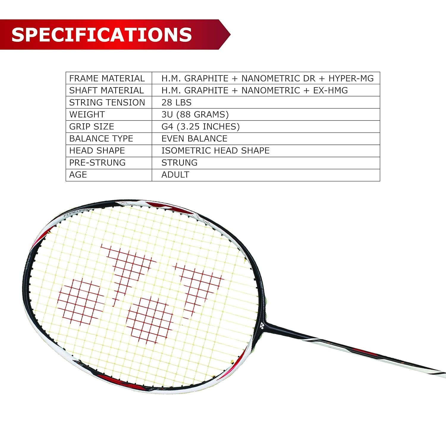 Yonex DUORA Z STRIKE Professional Graphite  Badminton Racquet With Free Full Cover, Colour - Black & White, 88 Grams , 28 Lbs Tension, Grip Size - G4 Yonex DUORA Z STRIKE Professional Graphite  Badminton Racquet With Free Full Cover, Colour - Black & White, 88 Grams , 28 Lbs Tension, Grip Size - G4