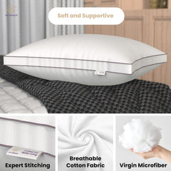 Gusseted Hotel Pillows For Sleeping, Neck Support Pillows, White | Down Alternative, Hypoallergenic, Bed Pillows | For Side & Back Stomach Sleepers, Soft & Supportive - Pack Of 1