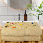 Rangoli 100% Cotton Fibre Bath Towel 1000 Gsm | Highly Durable & Super Absorbent Towel | Skin-Friendly & Quick Drying Luxury Towels (Beige) - Pack Of 2