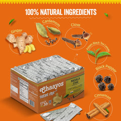 Chaayos Instant Tea Premix Masala Chai Flavor - 14gm X 36 Sachets, 0.49 Ounce Each | Premix Tea Masala Tea Powder - Desi Chai Spiced Chai Tea | Caffeine Free