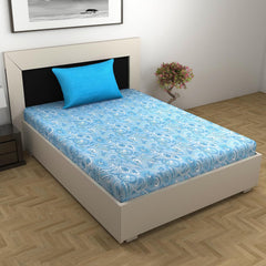 1 Single Bedsheet With 1 Pillow Cover - 57 X 87 Inches, Sky Blue | 144 Thread Count Lightweight, Soft, Skin Friendly - Everyday Use Cotton Bedsheet