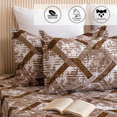 Brown King Size Bedsheet With 2 Pillow Covers - 108 X 108 Inches | Luxurious Printed Flat Sheets | Perfect For Home Decor & Gifting