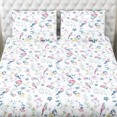 Queen Size Bed For Elastic Fitted Bedsheet With 2 Pillow Covers | 50 X 78 X 10 Inches, White & Grey | Softness, Durability & Comfort | Perfect For Everyday Use