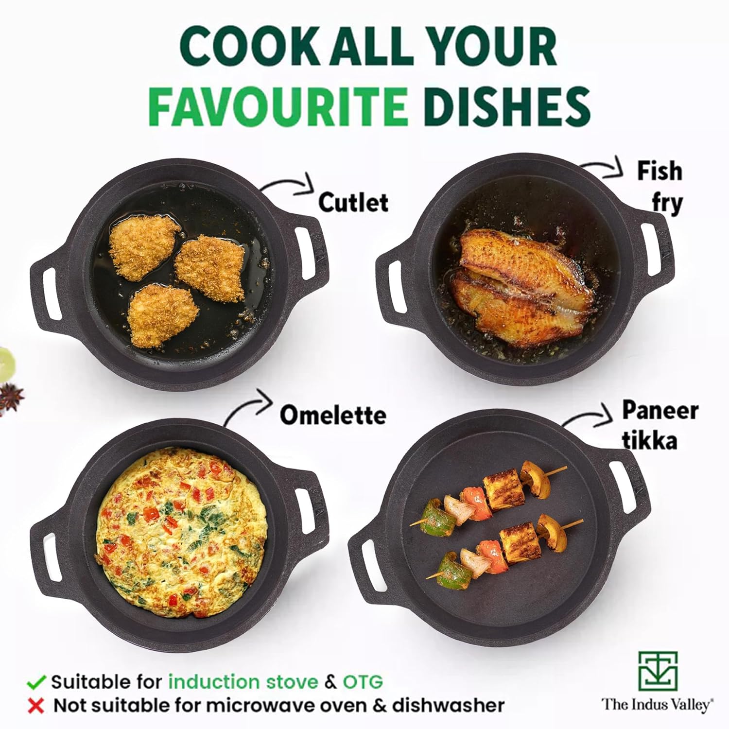 Pre-Seasoned Black Cast Iron Fish Fry Pan With Double Handle - Medium 22.4 Cm, 8.8 Inch, 1.5 Kg | Induction Friendly, Nonstick Fish Fry Pan, 100% Pure & Toxin Free, No Chemical Coating Pre-Seasoned Black Cast Iron Fish Fry Pan With Double Handle - Medium 22.4 Cm, 8.8 Inch, 1.5 Kg | Induction Friendly, Nonstick Fish Fry Pan, 100% Pure & Toxin Free, No Chemical Coating