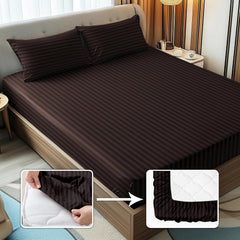 Stripes King Size Cotton Bedsheet With 2 Pillow Covers - 86 X 94 Inches, Brown | Perfect For Home Decor, Guest House | Ideal For All Seasons