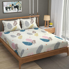 King Size Elastic Fitted Bedsheets With 2 Pillow Covers - 90 X 100 Inches, Cream | Soft Wrinkle Free & Breathable Elastic Bedsheets - Durable & Long Lasting Bedsheet