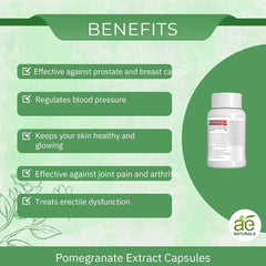 Ae Naturals Pomegranate Extract Capsules Promotes Healthy Skin, Regulates Blood Pressure, Powerful Antioxidant | 60 Capsules 100gm 0.2lbs