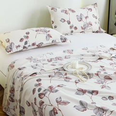Bedsheet For Double Bed Cotton With 2 Pillow Covers, White & Mauve - Queen Size 88 X 100 Inches | 190 Thread Count - Ideal For Festive Occasions