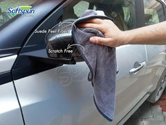 Softspun Microfiber Super Absorbent Cloth 500 Gsm | Silk Banded Edge Towel Set Extra Thick Microfiber Cleaning Cloths | Pack Of 4 (Grey)