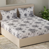 Flat 1 King Size Bedsheet With 2 Pillow Covers - Size 108 X 108 Inches, White & Black | Luxury Soft Sheet, Lightweight & Breathable Bedsheet
