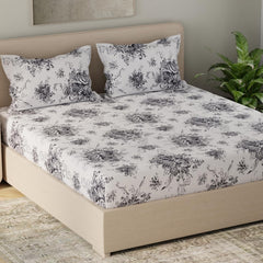 Flat 1 King Size Bedsheet With 2 Pillow Covers - Size 108 X 108 Inches, White & Black | Luxury Soft Sheet, Lightweight & Breathable Bedsheet