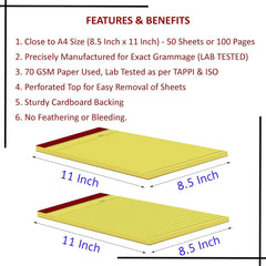 A4 Size, Writing Notepads, Single Side Ruled & Unruled, 50 Sheets Per Pad (Yellow) Pack Of 4