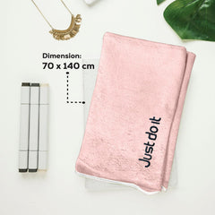 Housse Premium Soft Microfiber Embroidery Bath Towel 350 Gsm | Soft Absorbent Quick-Drying Sweat Towel (Just Do It - Peach)