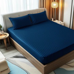 Stripes King Size Cotton Bedsheet With 2 Pillow Covers - 86 X 94 Inches, Navy Blue | Perfect For Home Decor, Guest House | Ideal For All Seasons