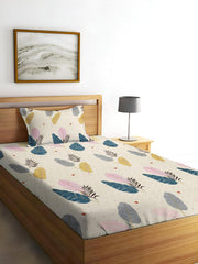 280 TC Print Cotton 1 Single Bedsheet With 1 Pillow Cover - 60 X 90 Inches, Cream & Pink | Soft & Breathable Fabric, Skin-Friendly Bed Sheet For All Seasons