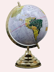 Rotating World Globe 8 Inch With Gold Arc & Wooden Stand For Show Piece For Home, Office, Study Table Decor, Birthday, Party Gifts For Students, Multi, Pack Of 1