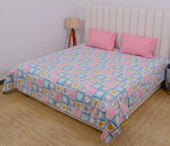 Super Soft Cotton Feel Bedsheet For Double Bed King Size With 2 Pillow Covers | 100 X 108 Inches, White & Pink | Perfect For All Season Comfort