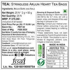 The Tea Trove Organic Arjun Heart Herbal Tea Bags In Resealable Pouch - 25 Unwrapped Tea Bags | Ayurvedic Tea Blend Of Arjun Ki Chaal & Amla - Herbal Tea For Heart & High BP | Caffeine Free