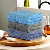 Heart Home Cotton Hand & Face Towels 600 Gsm | For Men & Women Easily Washable Workout Gym Towel - Dark Blue, Grey & Sky Blue (Pack Of 3)