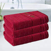 Kuber Industries Rectangle Super Absorbent Bath Towel 1500 Gsm | Soft & Comfortable Swimming & Bathing Towels | Gold Flower (Red)- Pack Of 3