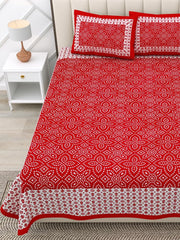 Jaipuri Bedsheets For Double Bed King Size With 2 Pillow Covers - 90 X 100 Inches, Red & White | Soft & Durable For Everyday Use & Bedroom - All Season Comfort